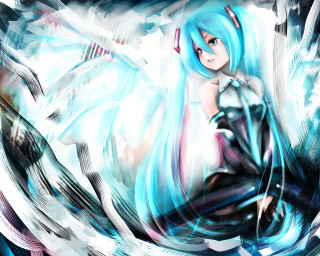 Woman blue hair white dress - a circle free wallpaper