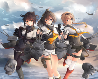 Three anime girls swords armor - sword and armor free wallpaper