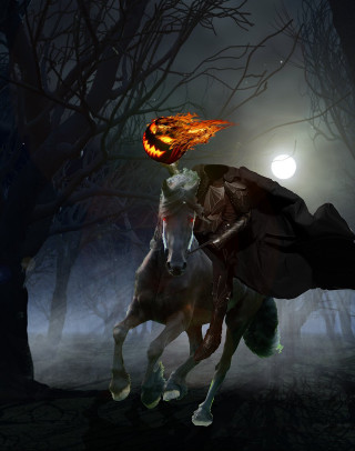 Man horse woods night fire - free halloween wallpaper