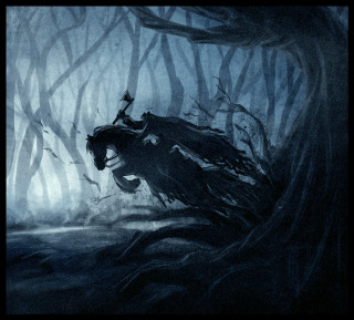 Horse running dark forest man - dark free wallpaper