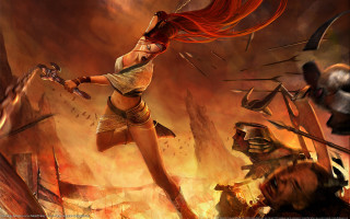 Woman fire sword armor battle - other person free wallpaper