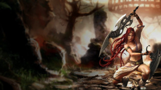 Woman red hair sword forest - a sword and a sword free wallpaper