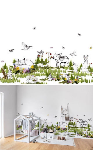 Room wall mural animals plants - ecological art free wallpaper