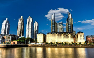 City tall buildings river bridge 2 - a bridge in front free wallpaper