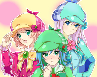 Anime girls hats bows green - a pink shirt free wallpaper