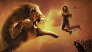Woman attacking lion sword wonderworld - david lachapelle free wallpaper