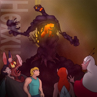 Cartoon group people fireplace demon - a demon free wallpaper