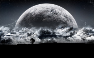 Large moon clouds trees sky - full moon free wallpaper