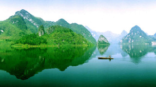 Person boat lake mountains trees - mountain and trees free wallpaper