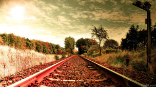 Train track sky trees red 2 - great free wallpaper