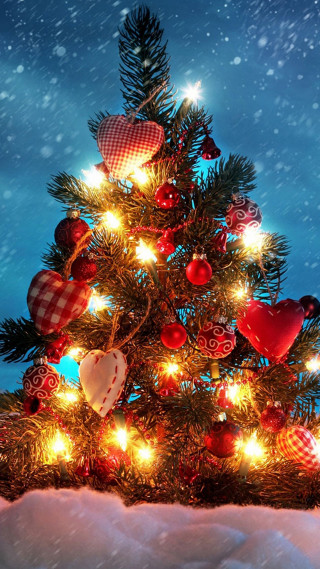 Christmas tree lights ornaments snowy - a blue sky background free wallpaper