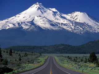 Road mountain blue sky clouds 2 - american romanticism free wallpaper