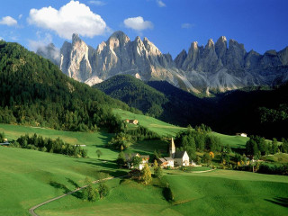 Green valley church mountains clouds 9 - a green valley free wallpaper