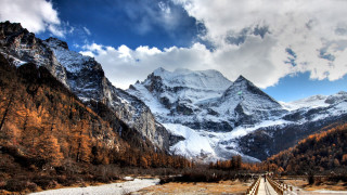 Mountain range bridge river trees - an zhengwen free wallpaper