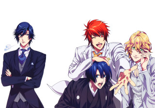 Anime characters red hair blue - a suit free wallpaper