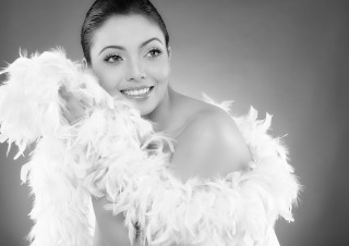 Woman feathered jacket black white - araceli gilbert free wallpaper