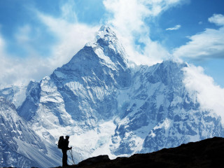 Man backpack mountain top sky - a mountain top free wallpaper