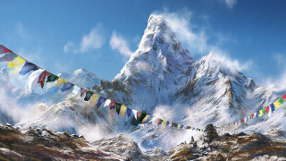 Mountain flags wind blue sky - blue free wallpaper