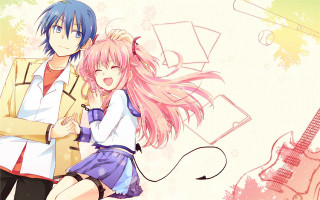Anime couple guitar pink background - neoromanticism free wallpaper
