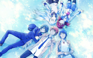 Snowy group holding hands rayonism - a group of people free wallpaper