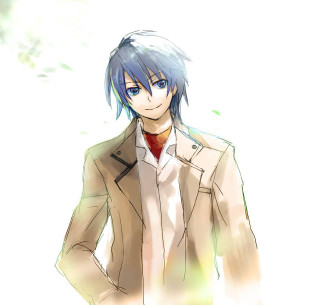 Man blue hair suit red - an anime drawing free wallpaper