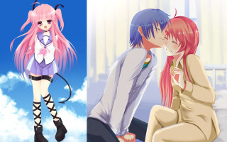 Anime characters kissing air sitting - anime art free wallpaper