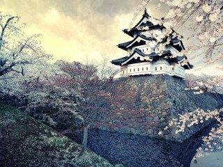 Castle tower flower tree cloudy - japan eishōsai chōki free wallpaper