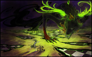 Dragon dog dark room checkered - floor free wallpaper