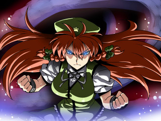 Girl red hair green hat - angry free wallpaper