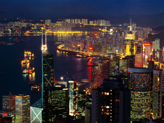 City skyline night lights bridge 8 - international typographic style free wallpaper for desktop