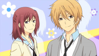 Anime characters couple flower background - a screenshot free wallpaper