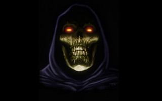 Creepy glowing eyed hooded face - death free wallpaper