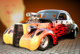 Car flames parked brick wall - a wall free wallpaper
