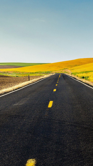 Long road yellow line field - a long road free wallpaper