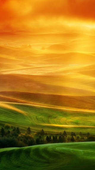 Green field red sky clouds - impressionist free wallpaper