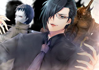 Man demon suit tie standing - a wall free wallpaper for desktop