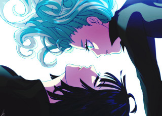 Blue hair black dress hugging - neoromanticism free wallpaper