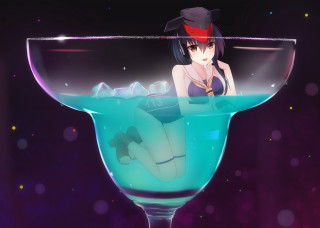 Woman glass blue liquid red - a black top free wallpaper