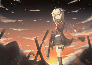 Girl short skirt hill sunset - a sunset in the background free wallpaper