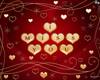 Red background hearts i miss - gold free wallpaper