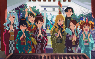 Group people building sign ninfai - ukiyoe free wallpaper