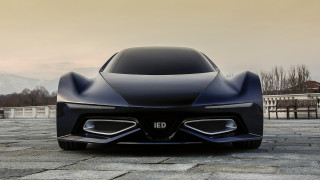 Futuristic car brick surface building - art deco free wallpaper
