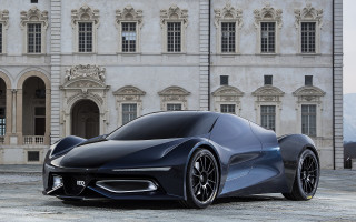Futuristic car parked large building 3 - a clock tower free wallpaper