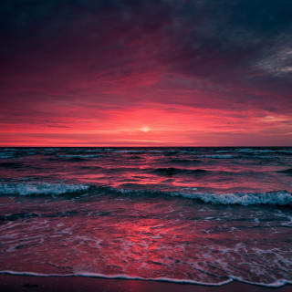 Red sunset ocean waves beach - sunset free wallpaper