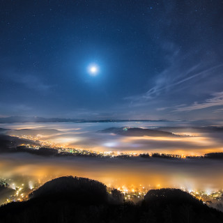 City night hilltop moon clouds - a matte painting free wallpaper