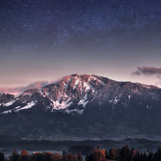 Snowy mountain clouds trees sky - a few cloud free wallpaper