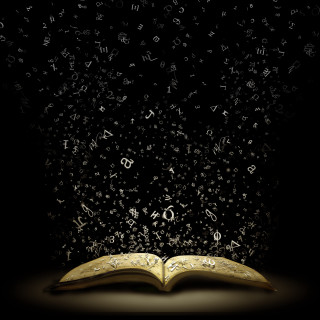 Open book letters flying black 2 - storybook illustration free wallpaper