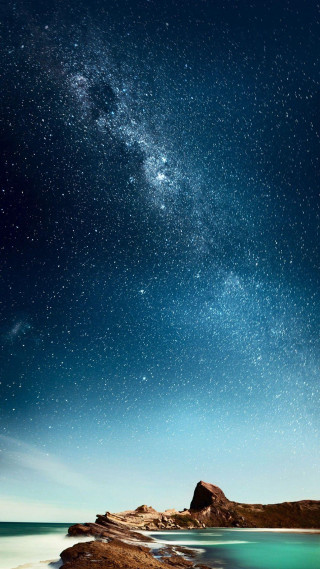 Night sky stars water rock 3 - cui bai free wallpaper