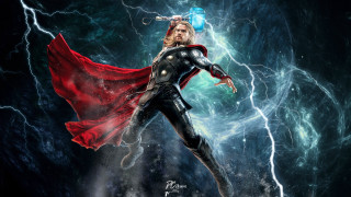 Man thor costume lightning background - free sci-fi wallpaper