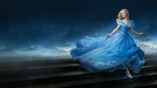 Woman blue dress walking stairs - the dark sky free wallpaper